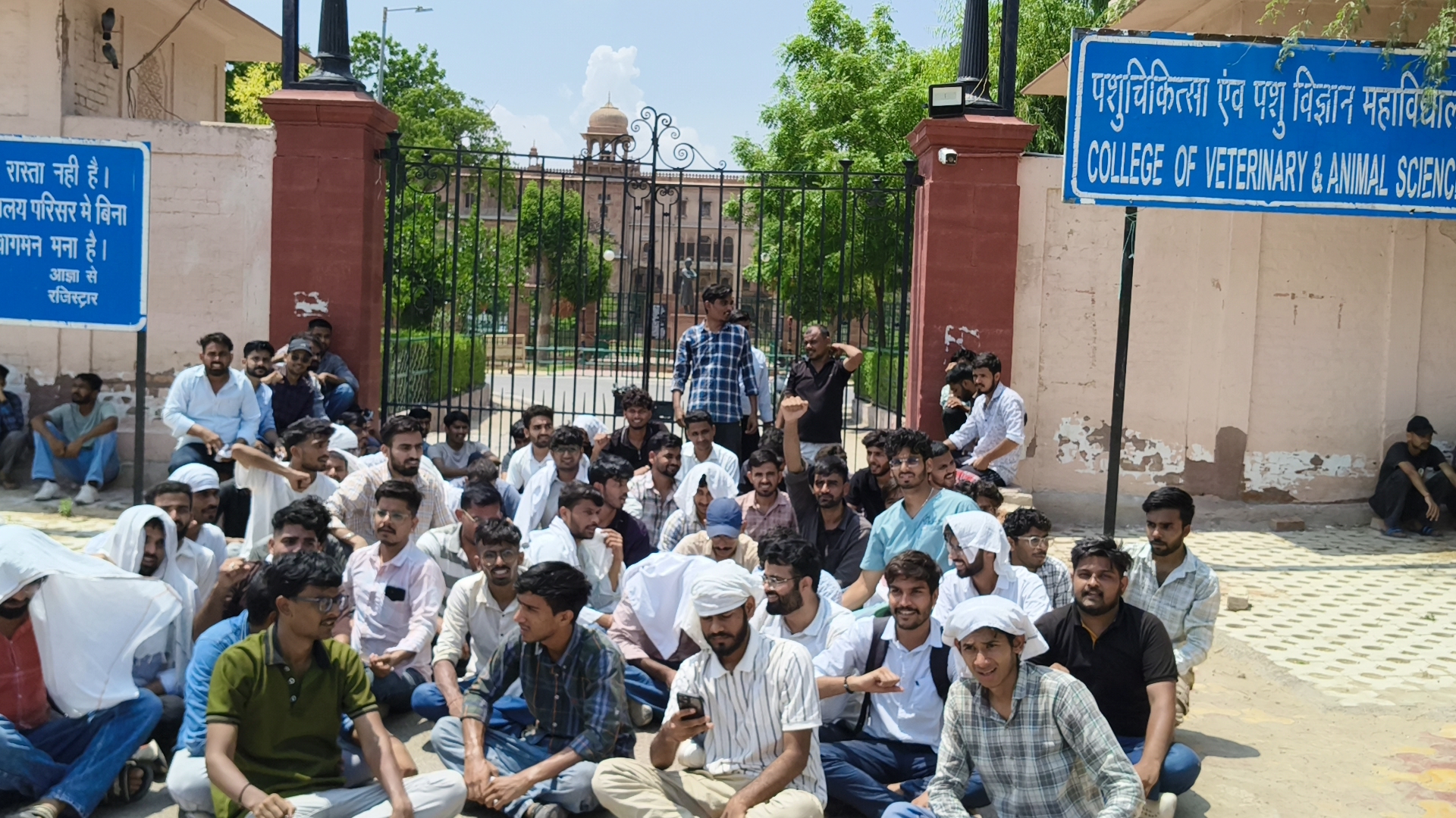 हॉस्टल फीस विवाद पर वेटरनरी यूनिवर्सिटी के छात्रों का प्रदर्शन, मेन गेट पर दिया धरना